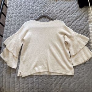Madewell White Sweater w/ Ruffled Sleeves